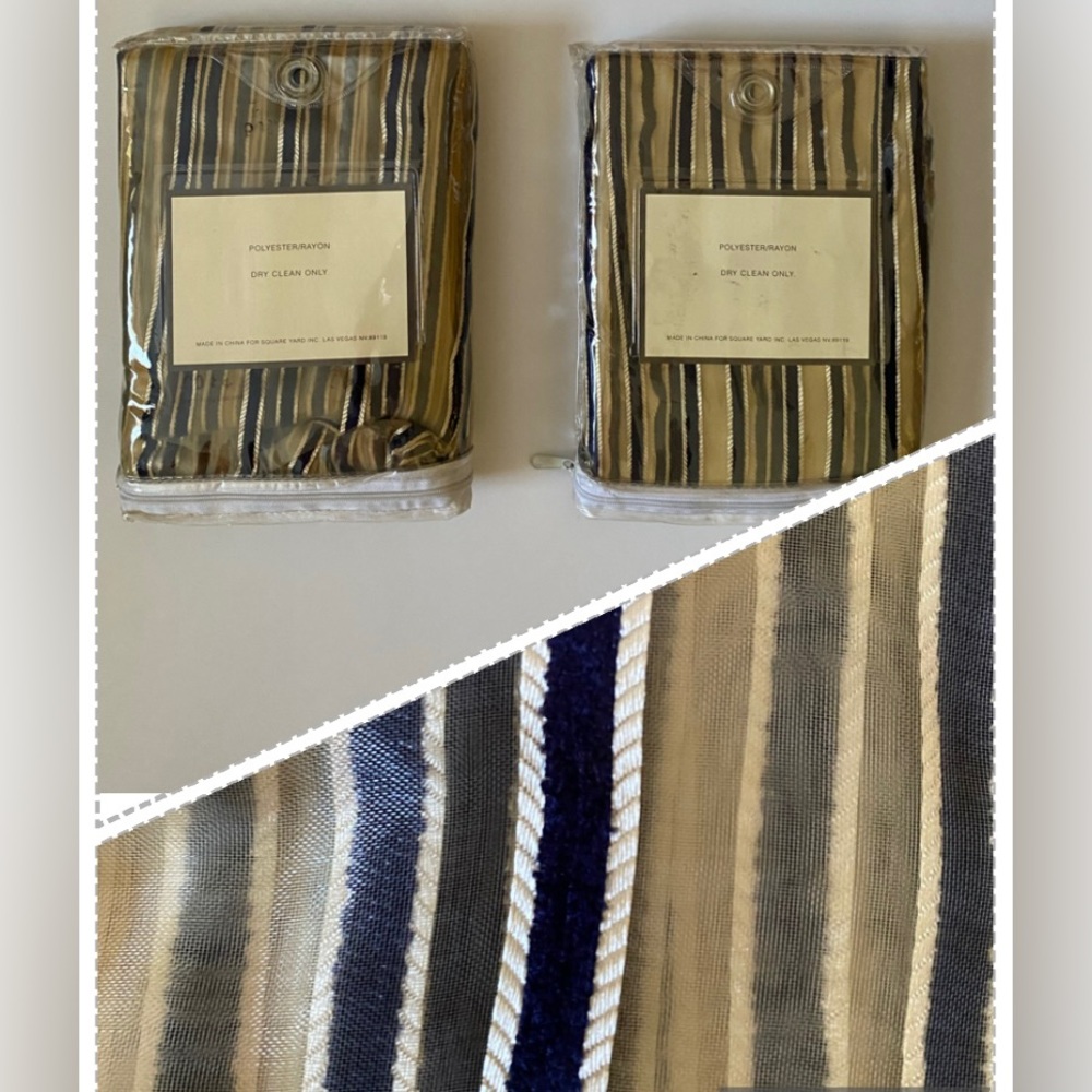 Vertical Stripe set of 2 sheer Drapery Panels, 1 rod pocket and 1 Tab Top, 42x84